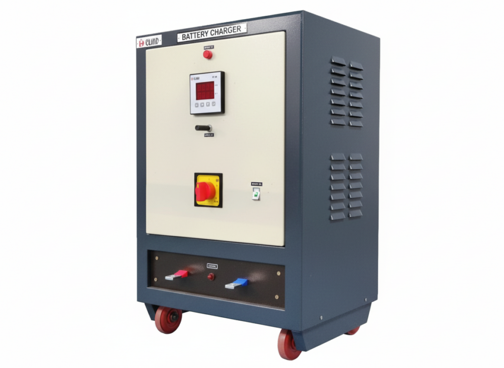ELIND BCC series constant current industrial battery charger portable wheel-mounted for lead acid and VRLA batteries by ELIND Technologies