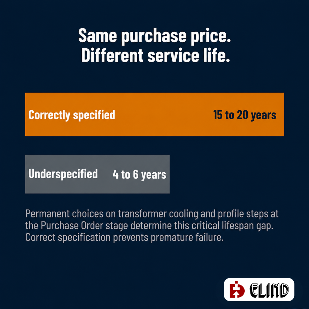 Battery formation rectifier service life comparison 15 to 20 years versus 4 to 6 years at the same purchase price, ELIND Technologies engineering reference